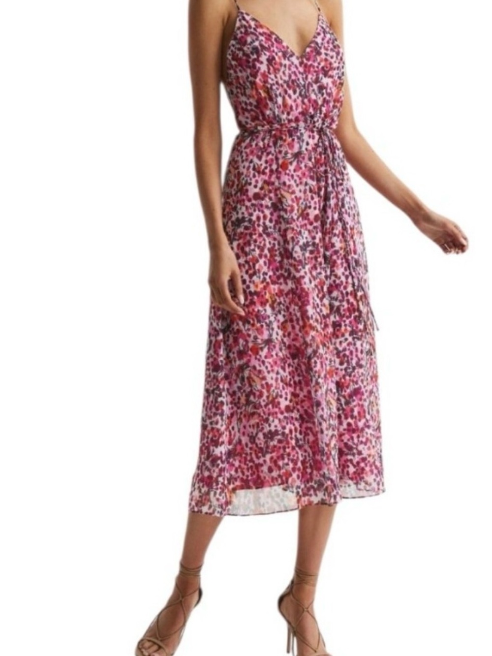 Reiss Pippa Floral Midi Dress Pink Size 6